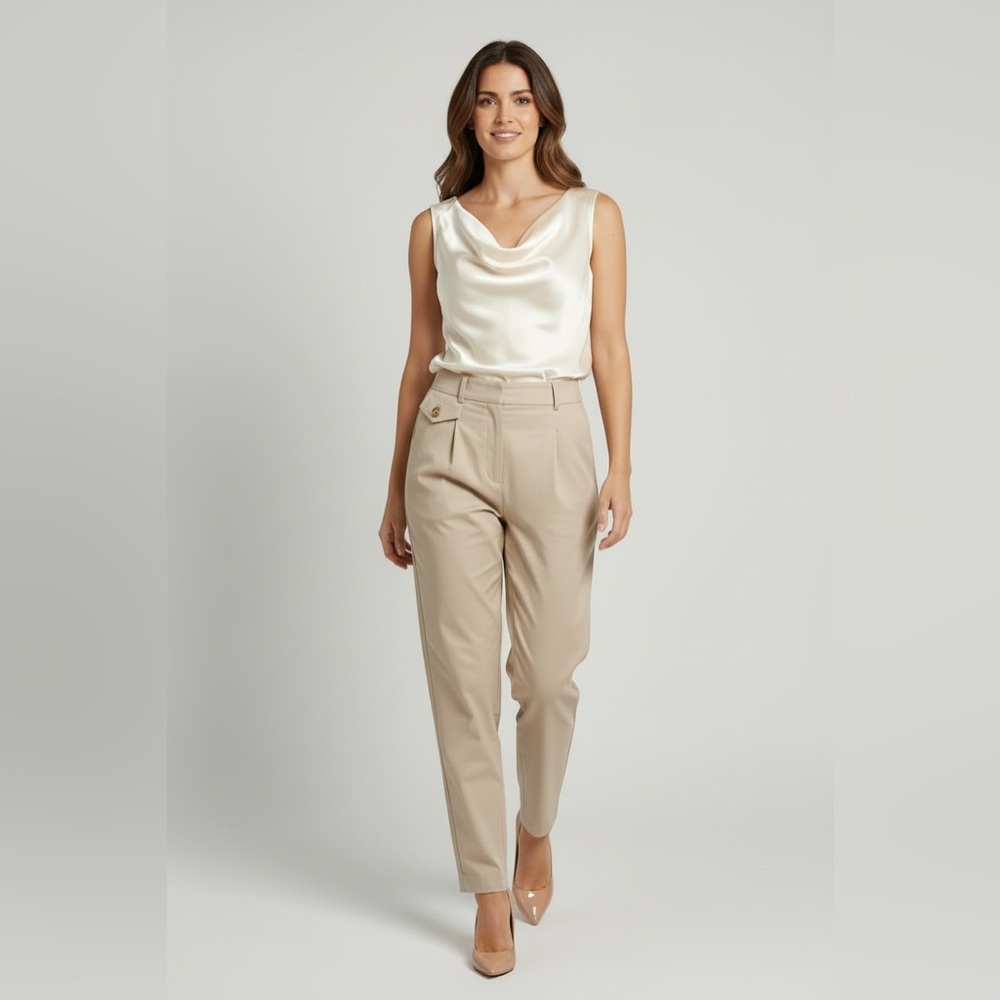 Envelope 1976 Women’s Size 40 Solid Beige High Waist Marais Pants 100% Wool